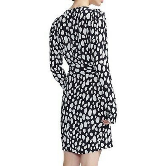 Maje Rossima Black White Spotted Dress V Neck Long Sleeve Faux Wrap Size 2 - Picture 7 of 11